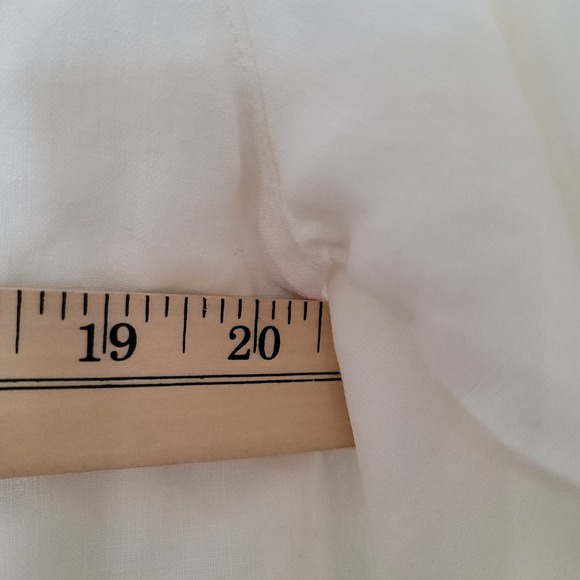 Kleen Linen Tunic Top S Cream Button Up Lagenlook Collarless Embroidery Minimal - Picture 7 of 8
